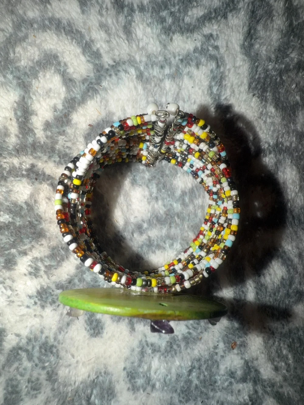 Handcrafted Green Beaded Wrist Cuff Bracelet - Unbranded